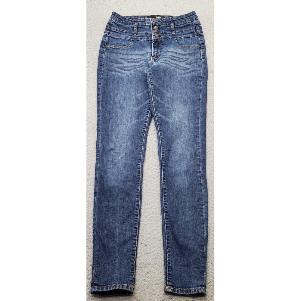 Refuge Jeans Womens 6 Blue Denim Stretch High Rise Whiskered Triple Button-Fly